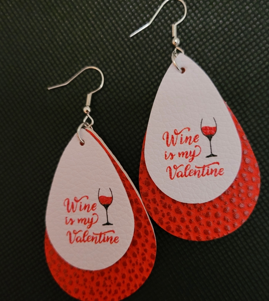 Wine is my Valentine Double Leather Earrings